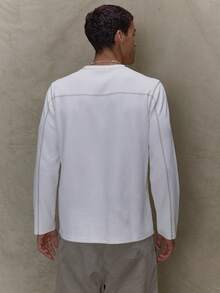 Musero Long Sleeve Oversized Contrast Stitch Crew Neck T-Shirt Embroidery Brand Patch SPRING SUMMER - White - View 5