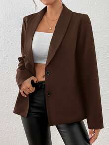 EMERY ROSE Chaqueta de blazer ajustada de manga larga y sexy de color negro para mujer, para invierno - Café integral - Ver 7