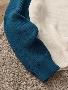 Manfinity VCAY 男士休闲笑脸撞色圆领插肩袖毛衣，秋冬 - 彩色 - 查看 4