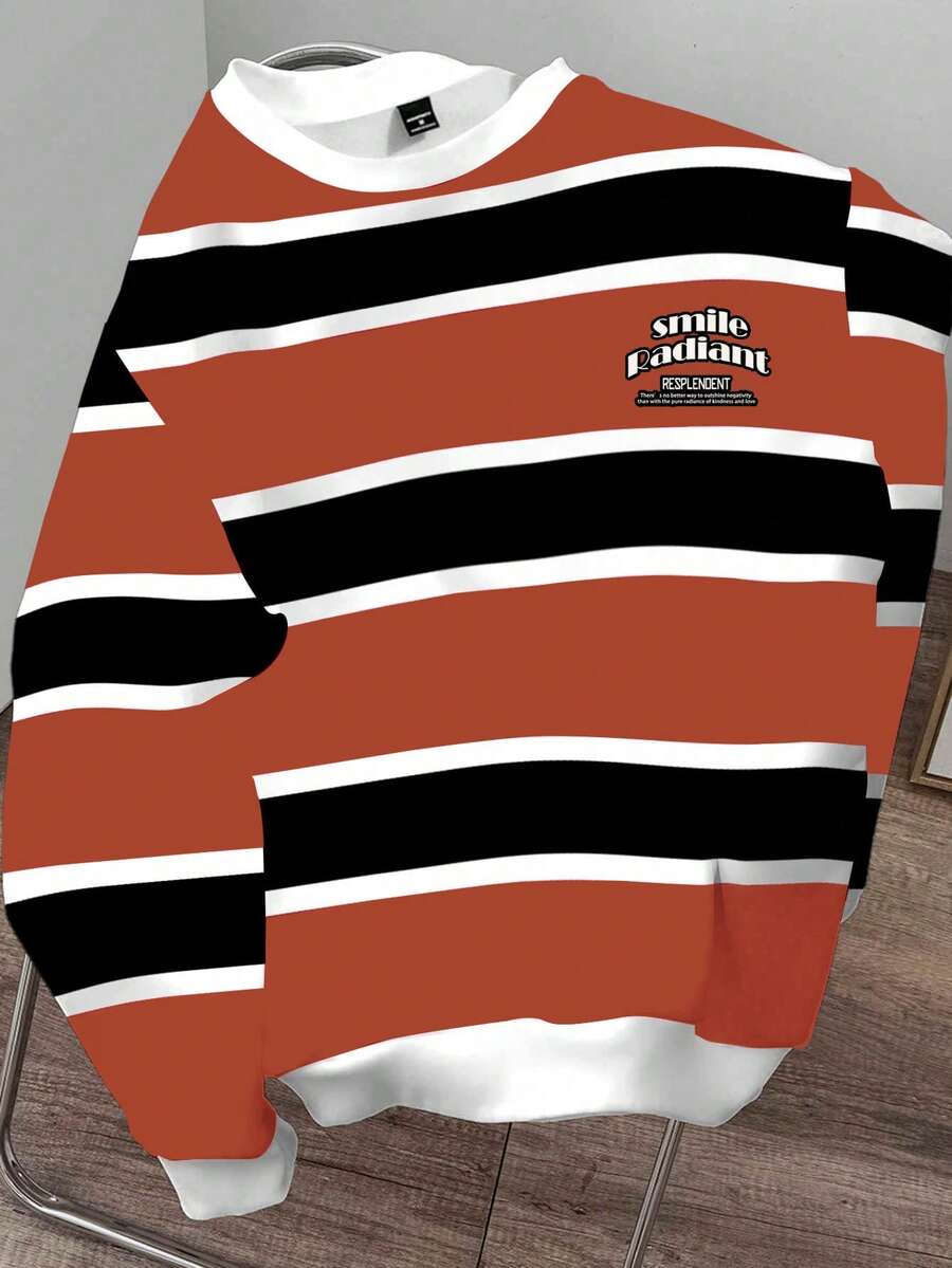 Manfinity Joysei Men Casual Colorblock Striped Sweatshirt, Autumn/Winter, Fall, Long Sleeve Top - Multicolor - View 1