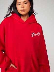 MISSGUIDED Snowflake Christmas Holiday Pullover Hooded Sweatshirt With Drawstring Christmas - Red - View 5