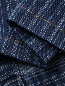 DAZY 男士条纹面料字母数字刺绣设计蓝色夹克套装，秋季 - 藍色 - 查看 8