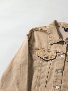 SHEIN 2pcs/Set Teen Y2k Girl Khaki Denim Cropped Jacket & Mini Skirt,Fall Clothes,Winter Clothes ,Street Wear,Back To School Clothes