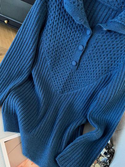 SHEIN Clasi 女士优雅时尚高领纽扣长袖宽松加大码毛衣，冬季外套