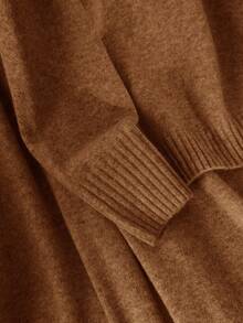 CosyJoli Plus Size Solid Color Round Neck Drop Shoulder Long Sleeve Loose Knit Sweater Set Brown/Winter - Chocolate Brown - View 4