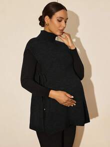 MaterniWear 秋季、秋冬季、孕妇/秋冬纯色简约日常高领毛衣背心 - 黑色 - 查看 4