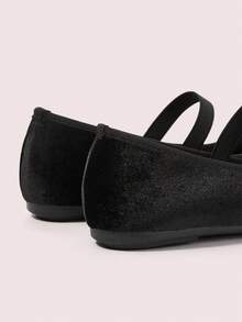 CUCCOO DOLLMOD Damen Mode weiche Sohle Einriemen Perlen Dekor schwarze Tanz-/Auftrittsflache Schuhe