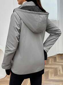 SHEIN Maternity 3-In-1 Grey Woven Fabric Hooded Coat With Extra-Long Sleeves Regular Length For Warmth