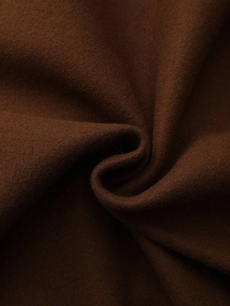 Women's Elegant Wool Blend Hooded Cardigan Coat With Belt, Deep Brown, Fuzzy Cuffs, High-Quality Silhouette Autumn Winter Clothes For Women