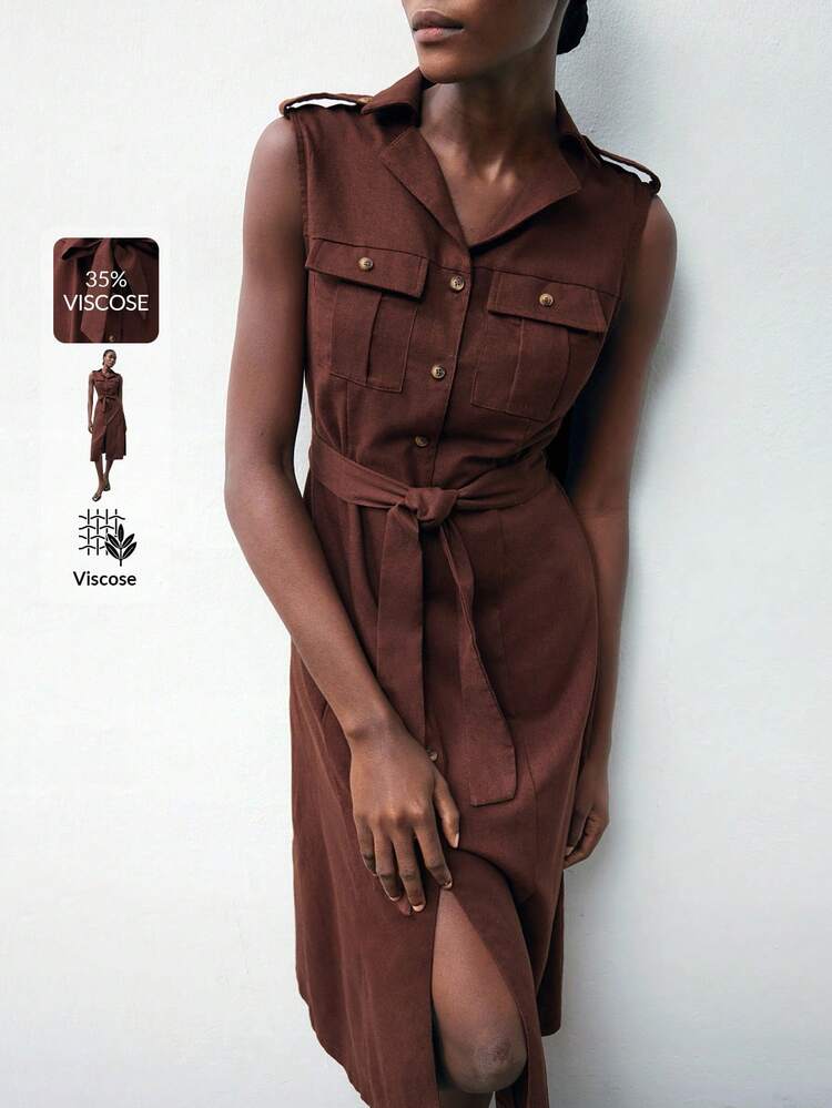 SHEIN Maija Women's Solid Color Sleeveless Single-Breasted Loose Summer Dress Business Casual Women's Office Wear Low-Key Old Money Style Effortless Temperament High-End Urban Commuting King Magazine Editor-In-Chief Same Style Urban Social Vacation Party Wear Charming Women's Airport Clothing Stockholm Style All-Season Modern Urban Casual Fashion Business Casual Women's Office Wear Low-Key Old Money Style Effortless Temperament High-End Urban Commuting High-Quality Airport Women's Wear High-End Material