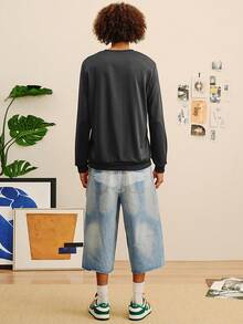 Open Phase 男士花卉字体复古美式圆领卫衣 | 芝加哥字母印花 | 休闲街头风，秋冬春夏皆宜 - 深灰色 - 查看 8