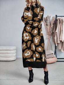 SHEIN LUNE 女士秋冬时尚拼色立领针织连衣裙 - 彩色 - 查看 5