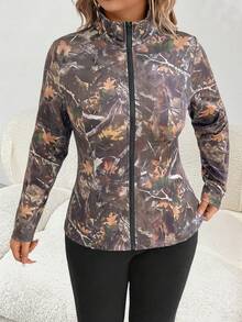 SHEIN Jaqueta feminina plus size estampada, nova moda primavera/outono, casual, cintura ajustada, emagrecedora, listra branca, mais vendida