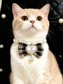 PETSIN 1. Pet Bow Tie Necklace; Pet Necklace; Pet Faux Pearl Necklace; Adjustable Neck Circumference; Cat Necklace; Dog Necklace; Pet Accessories; Pet.