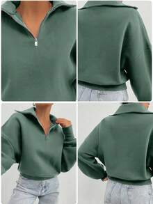 EURMUSE 100% Cotton Collar With Zipper Pattern Oversize Sweatshirt - Mint Green - View 7