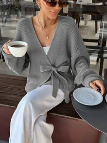 EURMUSE Damen Spitzen-Lässig Cardigan, Große Größen - Grau - Übersicht 4