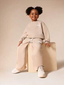 SUMWON 女童长袖运动衫和慢跑裤搭配套装，适合日常休闲穿着 - 杏色 - 查看 3