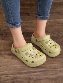 Sandalia Unisex Eva Suave Punta Redonda Sin Cordones Plataforma Decoración Personalizada Estilo Casual Para Playa/Casa Zuecos - Beis - Ver 3