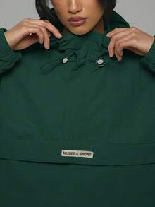 Musera Sport Chaqueta con capucha de nailon con media cremallera, bolsillo y detalle de logo, para y verano, chaqueta impermeable, senderismo, actividad, deporte casual, vacaciones, festival, invierno y - Verde Oscuro - Ver 5