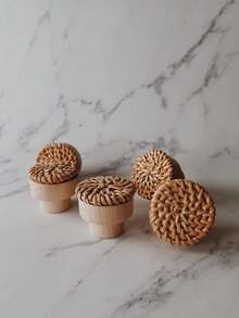 12 件天然藤条圆形橱柜把手木质抽屉拉手棕色饰面适用于厨房客厅卧室衣柜家具装饰 - 咖啡棕 - 查看 10