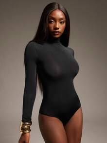 Hauture Sexy Sheer High Neck Bodysuit – Stretch Collared Long Sleeve Top For Mob Wife Night Out & Party Looks