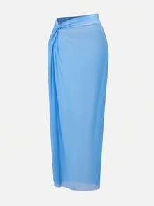 Swim Oasis Conjunto de dos piezas de traje de baño elegante azul con decoración de mariposa metálica de 3 niveles, nudo retorcido, falda azul y azul bebé. Conjunto de playa para mujer de moda azul bebé - Azul - Ver 9