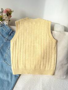 Sparklyn Tween Girls Soft & Comfortable V-Neck Embroidered Knit Sweater Vest, Suitable For Daily Wear, Outdoor, Travel, Vacation, Home, Daycare, And Children's Play Yellow Top Kids Yellow Sweater Girls Tween Girl Clothes Butter Yellow Tanktop Yellow Sweater