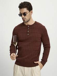 Manfinity CityGents Męski sweter w jednolitym kolorze z guzikami i półplisą, z długim rękawem, na co dzień, jesień/zima - Wielokolorowe - Zobacz 4