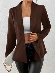 EMERY ROSE Chaqueta de blazer ajustada de manga larga y sexy de color negro para mujer, para invierno - Café integral - Ver 4