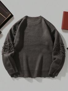 Manfinity Roghcode Suéter de cuello redondo de manga larga de unicolor casual de moda para hombre - Café integral - Ver 2