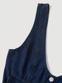 SHEIN MOD Plus Size Navy Blue Denim Jumpsuit,Sleeveless Form-Fitting Wide Leg Pants Summer Smart Casual Outfits For Women,Concert Ibiza Overalls Airport Outfit - Dark Wash - View 3