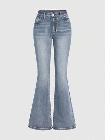 Grunge Punk Jeans a vita bassa aderenti con ricamo vintage, stile punk chic, colore blu chiaro
