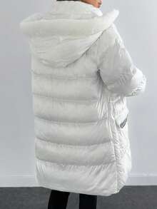 EURMUSE Premium Quality, Keep Warming Feature, Fur Pocket Detailed With Shinny Embellishemnt, Winter Coat - White - View 2