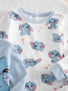 SHEIN 女婴可爱休闲卡通图案针织长袖上衣和打底裤家居服套装 - 彩色 - 查看 4