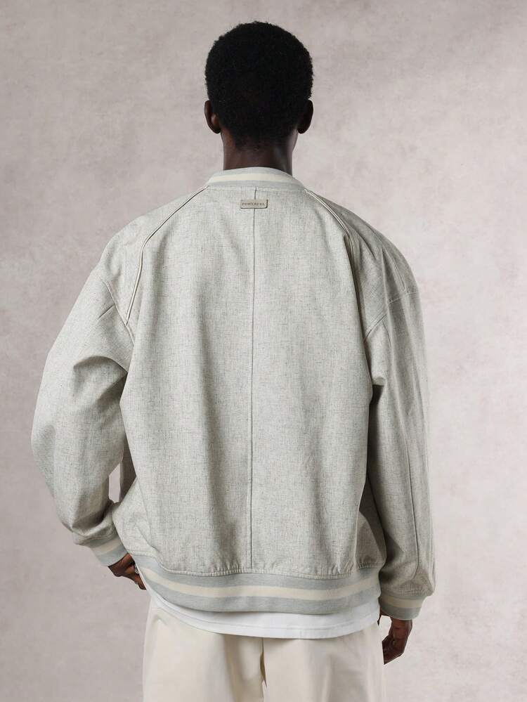 Men's Autumn Jacket And Coat With Decorative Patchwork And Ribbed Design, Grey