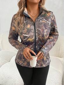 SHEIN Jaqueta feminina plus size estampada, nova moda primavera/outono, casual, cintura ajustada, emagrecedora, listra branca, mais vendida