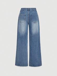 Selenza Women's Jeans Patchwork Rhinestone Chain Pants, New High Waist Slimming Versatile Wide Leg Straight Trousers - Light Wash - View 2