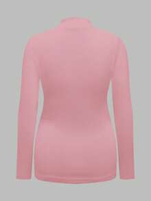 Modmama 3Packs Maternity High Stretch Long Sleeve T-Shirt,Black And White,Autumn,Elegant,Smart Casual,Everyday Mock Neck Solid Turtle Neck Pregnancy Tops - Baby Pink - View 8