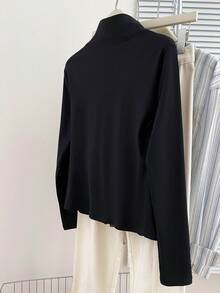 SHEIN Unity 1 件女士修身薄夹克，立领或 V 领，双拉链，刺绣，适合日常、通勤、休闲、家居服，黑色，秋冬 - 黑色 - 查看 2
