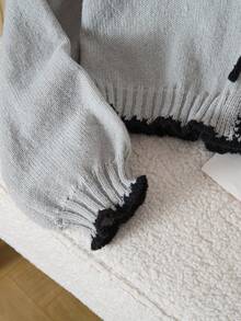 Tween Mädchen Strickjacke mit V-Ausschnitt, grau, mit Schleifen-Dekor, Langarm, kurzer Strickpullover, weich & bequem, geeignet für Frühling, Herbst, Winter, Alltag, Ausflüge, Reisen, Urlaub, Zuhause, Kinderbetreuung, Kinderspiel