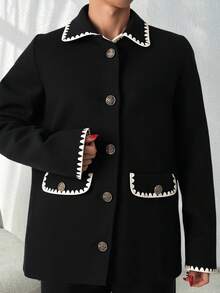 EURMUSE Pocket Cardigan Polo Neck Pant Knit Set - Black - View 3