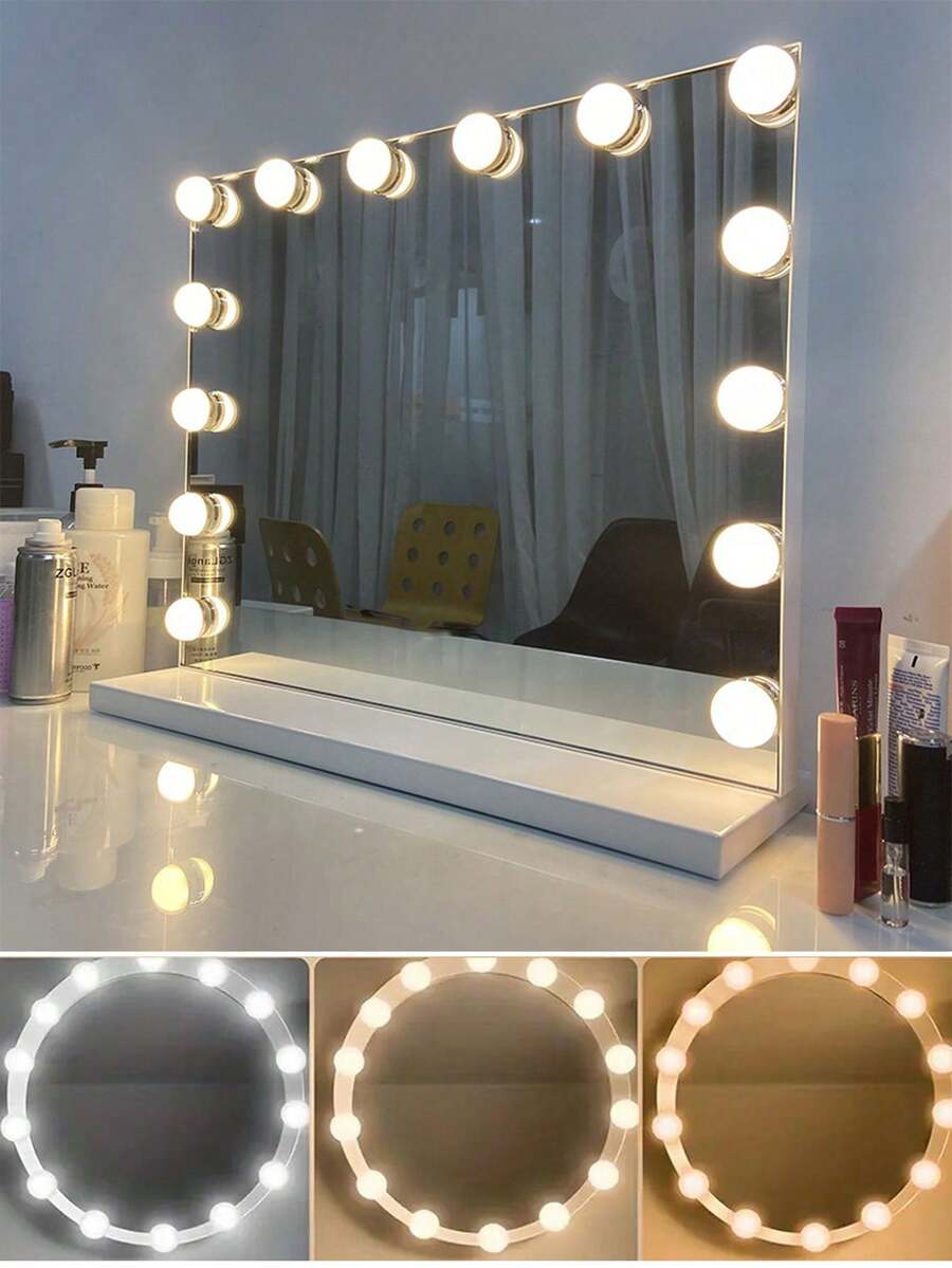 LED可调光化妆镜灯（不含镜子），USB供电，塑料材质，化妆镜灯，灯光可调节，免钻孔化妆镜灯，适用于梳妆台、化妆镜、家居装饰及各种镜子装饰