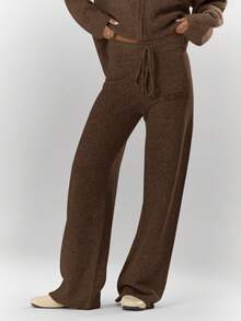 MUSERA Spodnie z szerokimi nogawkami, prążkowane, z haftowanymi detalami, oversize, tylko na dole, jesień, przytulne, urocze, swobodne, do klubu kawowego, na wieczorne przyjęcie, eleganckie, na Boże Narodzenie i Nowy Rok