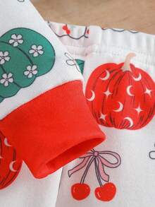 2 Stück Weihnachts-Baby-Mädchen Grafik-Muster Langarm Bodysuit und Leggings Pyjama Set