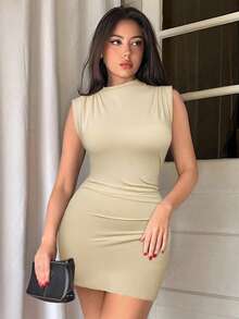 Firerie Váy ôm sát cơ thể đơn sắc tối giản hàng ngày dành cho nữ - Màu be - Xem 1