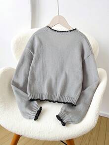 Tween Mädchen Strickjacke mit V-Ausschnitt, grau, mit Schleifen-Dekor, Langarm, kurzer Strickpullover, weich & bequem, geeignet für Frühling, Herbst, Winter, Alltag, Ausflüge, Reisen, Urlaub, Zuhause, Kinderbetreuung, Kinderspiel