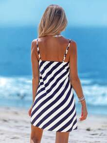 Sylviya 條紋印花吊帶洋裝 - 藍白色 - 查看 2