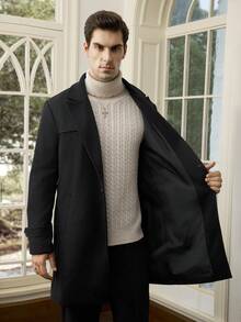 Calvornis Men's Black Solid Color Pocket & Button Front Long Sleeve Overcoat,Autumn Classy Elegant Dinner Evening Dark Academia Suit Outerwear Fall Collection - Black - View 7