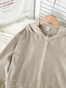 Genkimix Kids 少女杏色落肩连帽开衫，长袖上衣，秋冬保暖 - 杏色 - 查看 5