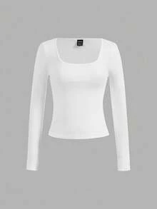 SHEIN Essnce 4pcs/Set Casual Minimalist Crew Neck Women T-Shirts, Solid Color, Suitable For Autumn/Winter, Layering, Outdoor, Undershirt - Multicolor - View 5